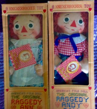 Raggedy Ann And Andy Dolls.  Knickerbockers Dolls.