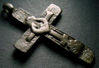 Ancient Bronze Cross Rare.  Religious Artifact 17 - 18 Century.  55 Mm.  (f.  114)
