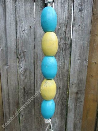 5 Old Fish Net Floats - Neon Blue & Yellow - Nbw531
