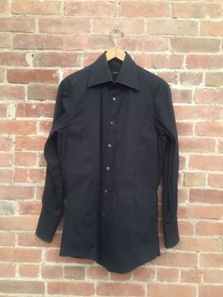 Vintage Gucci Mens Shirt,  Black Cotton W Stretch,  Size 15.  5/39
