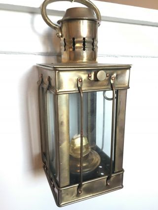 Antique Nautical Maritime Brass Kerosene Oil Wedge Lantern 11”