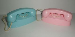 Vintage Handi Craft Co Pretend Play Plastic Pink & Blue Telephone Set Rotary