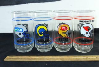 Vintage Complete Set Of 28 Mobil Oil NFL Football Promo Glasses Eagle Cowboys 3