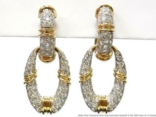 2ctw Fine Diamond Pave 14k Gold Earrings Large 15gr Vintage Doorknocker Dangles