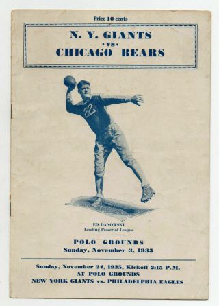 Chicago Bears Vs York Giants Vintage 1935 Nfl Program With Autographs