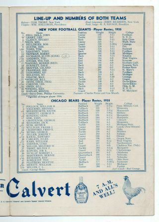 Chicago Bears vs York Giants Vintage 1935 NFL Program with Autographs 3