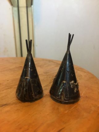 Vintage Rare Native American Navajo Teepee Silver Salt & Pepper Shakers