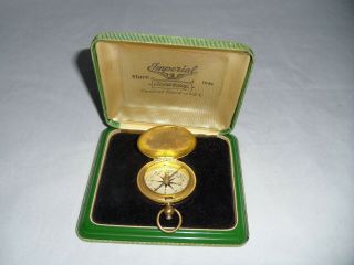 Vintage Pocket Size Brass Compass With Case