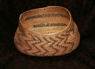 Rare And Unique Antique Maidu Basketry Fishing Creel 14 " W X 10 " Deep