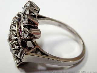 Ultra White Vintage Art Deco 14k White Gold Natural Ruby Fine Diamond Ring 6.  75 4