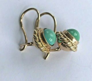 Vintage Russian Earrings 14ct Gold 583 Turquoises