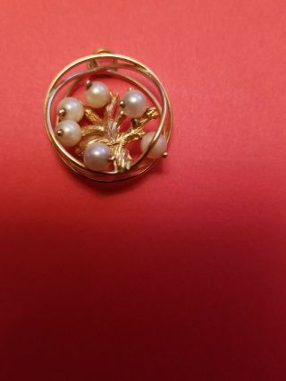 Vintage " Tree Of Life " 14k Solid Gold Charm Pendant With Pearls - 6.  2 Grams