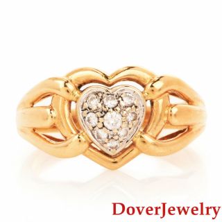 Estate Diamond 18k Yellow Gold Filigree Heart Ring 5.  3 Grams Nr