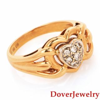 Estate Diamond 18K Yellow Gold Filigree Heart Ring 5.  3 Grams NR 2