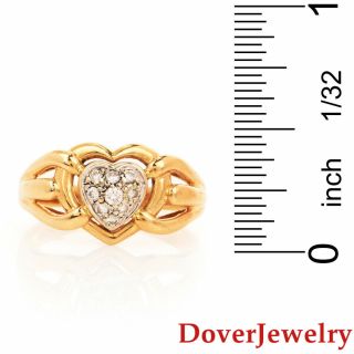 Estate Diamond 18K Yellow Gold Filigree Heart Ring 5.  3 Grams NR 4