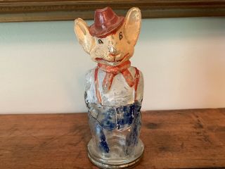 Father Rabbit Wearing Hat Glass Candy Container Paint Rare