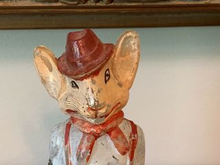 FATHER RABBIT WEARING HAT GLASS CANDY CONTAINER PAINT RARE 2