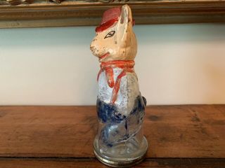 FATHER RABBIT WEARING HAT GLASS CANDY CONTAINER PAINT RARE 3