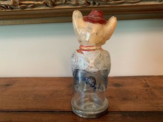 FATHER RABBIT WEARING HAT GLASS CANDY CONTAINER PAINT RARE 4