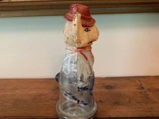 FATHER RABBIT WEARING HAT GLASS CANDY CONTAINER PAINT RARE 6