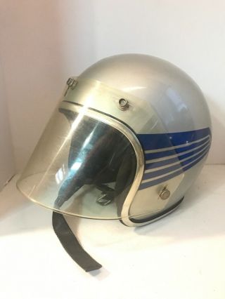 Vtg Arthur Fulmer Af40 Motorcycle Helmet Silver Blue Falcon Wings Javelin Shield