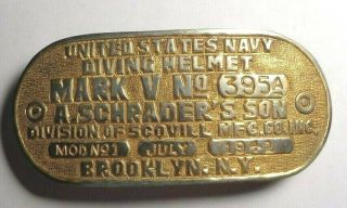 Vintage 1942 Brass Us Navy Diving Helmet Mark V Belt Buckle Diver Schraders