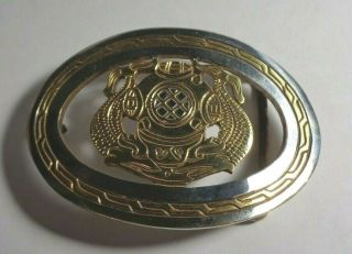 Vintage Oval Brass & Chrome Belt Buckel: Us Navy Diving Helmet Design.  3 - 1/2 