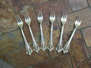 Vintage (6) Sterling Flatware; Wallace Grande Baroque,  Seafood Forks; 150 Gtw