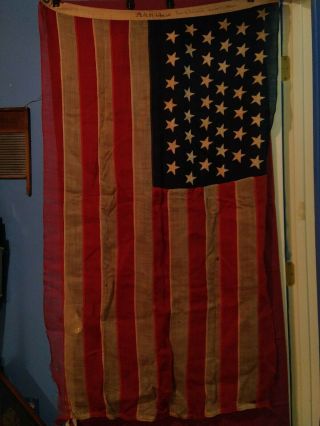 Antique Circa - 1896,  Rock Island Quincy Mass.  45 Star Linen American Flag,  3x5