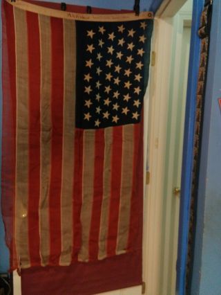 Antique circa - 1896,  Rock Island Quincy Mass.  45 Star Linen American Flag,  3x5 7