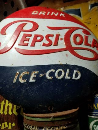 vintage old Pepsi Cola button metal sign gas station general store coke 3