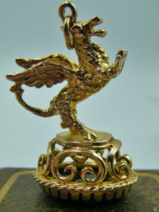 Rare Vintage Hallmarked 9ct Gold " Welsh Dragon " Pendant / Fob - Black Agate Set