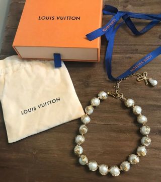 Authentic Rare Louis Vuitton Angels Pearl /Gold Collar Necklace 7
