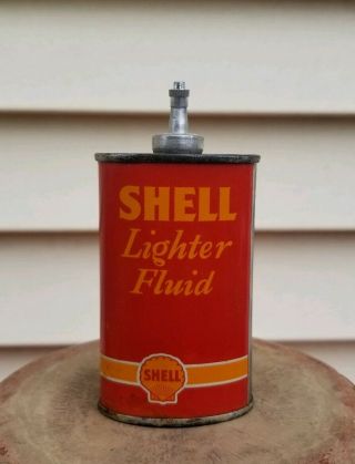 Vintage Shell Lighter Fluid Handy Oiler Oil Can Rare 1937 Oval Lead Top Version