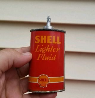 Vintage Shell Lighter Fluid Handy Oiler Oil Can Rare 1937 Oval Lead Top Version 2