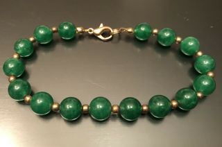 Vintage Candy Apple Green Jade And Gold Beaded Bracelet Wow