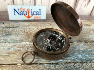 Antique Finish Brass Compass With Lid - Old Vintage Pocket Style - Nautical Marine