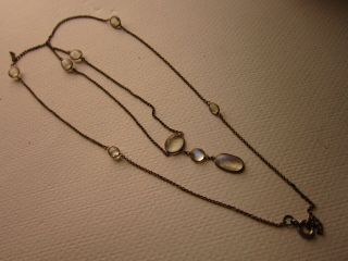 Edwardian Moonstone Solid Silver Necklace Long Length Sterling Lavalier Sautoir