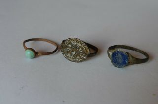 British Uk Metal Detecting Find 2 Medieval Tudor Rings,  Stones,  1 Evil Eyes