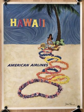Vintage Poster American Airlines - Hawaii Airline Travel Mcm By Fernie