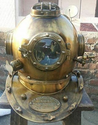 Antique US Navy Mark V Diving Divers Helmet Solid Steel Full Size 18 