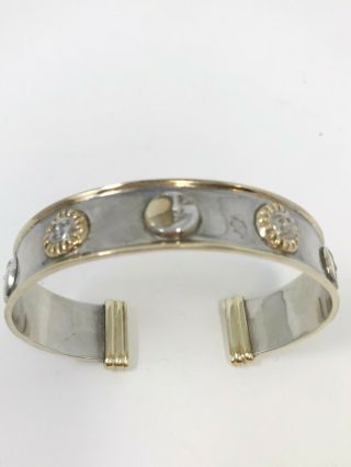Sergio Bustamante Sterling & Gold Plated Cuff Bracelet W Suns & Moons 7 1/4 "