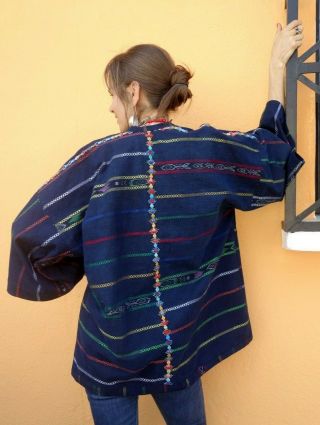 Guatemalan Kimono Jacket Created From Vintage Ikat Indigo Corte/skirt Textile