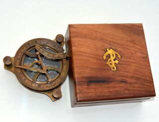 Brass Vintage Compass Antique Maritime 4 " Sundial Compass With Wooden Box Gift