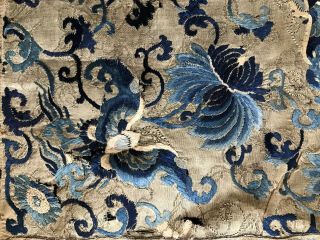 ANTIQUE CHINESE SILK FABRIC EMBROIDERED - Blue LOTUS 24 