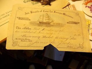 1856 Stock Certificate Christion Missionary Packet Sailing Ship,  Morning Star