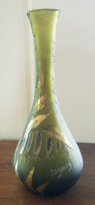 Antique Legras Floral Cameo Art Glass Bud Vase 9 " Antique Circa 1910