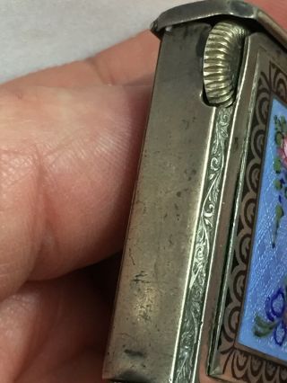 Vintage Sterling Silver Guilloche R&G Pocket Lighter Ripely & Gowan Glass Enamel 12