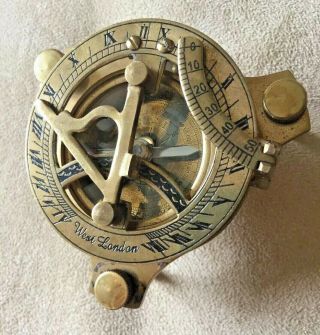 Vintage Brass Compass Sun Dial West London Nautical Marine Navigation 3 "