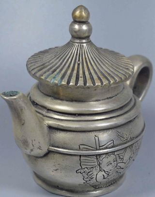 Collectable Handwork Exorcism Old Miao Silver Carve Guanyin Boy Royal Teapot 3
